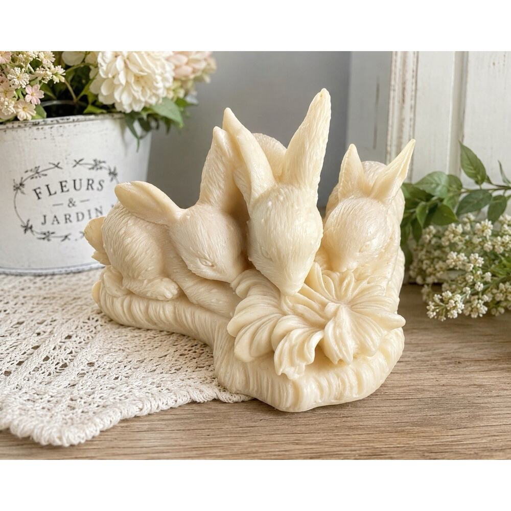 Vintage Bunny Rabbit Figurine White Resin Easter Decor Ring Holder